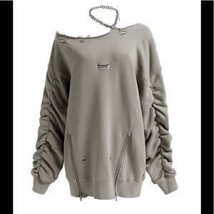 Agam Studio Sexy Off-The-Shoulder Chain Hanging Neck Sweatshirt Loose Top